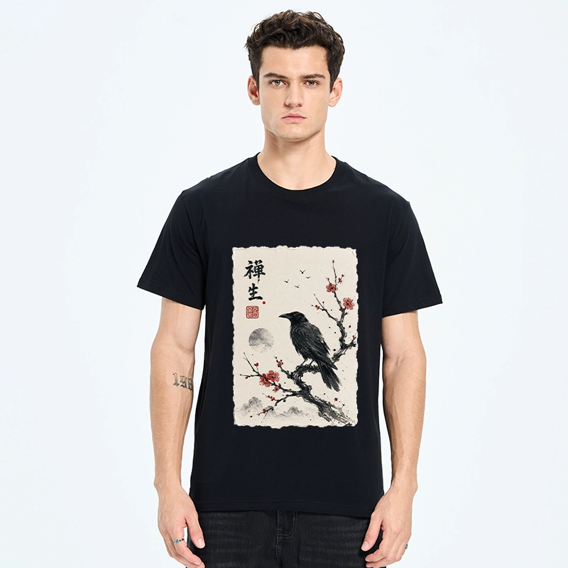 Tokyo-Tiger Zen Crow Resting On Red Plum Branch Classic T-Shirt