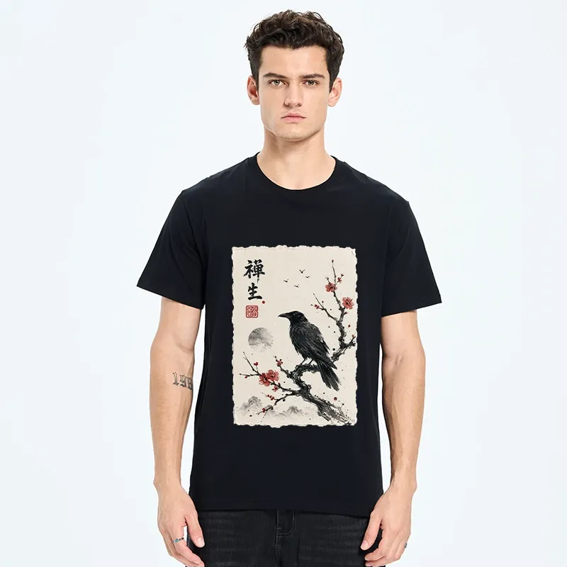 Tokyo-Tiger Zen Crow Resting On Red Plum Branch Classic T-Shirt