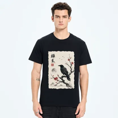 Tokyo-Tiger Zen Crow Resting On Red Plum Branch Classic T-Shirt