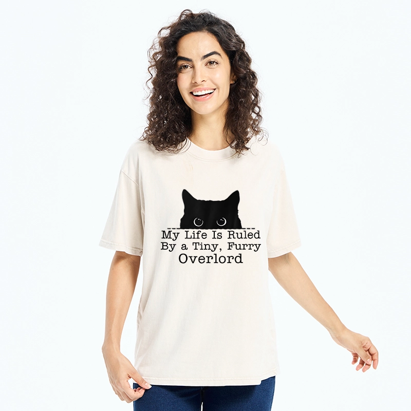 Tokyo-Tiger Cat Rules Human Life Simple Graphic Washed T-Shirt