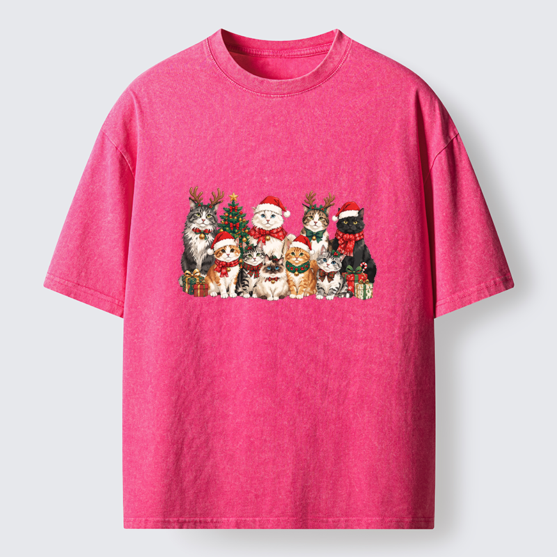 Tokyo-Tiger Christmas Cat Crew Washed T-Shirt
