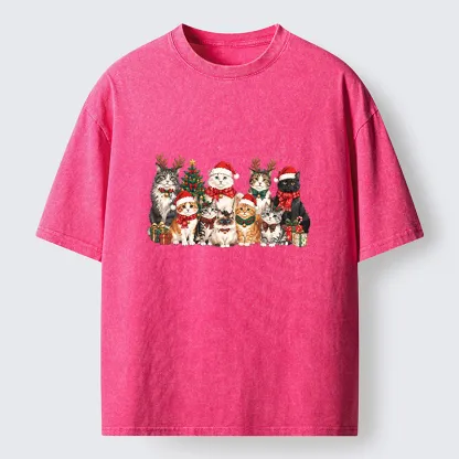 Tokyo-Tiger Christmas Cat Crew Washed T-Shirt