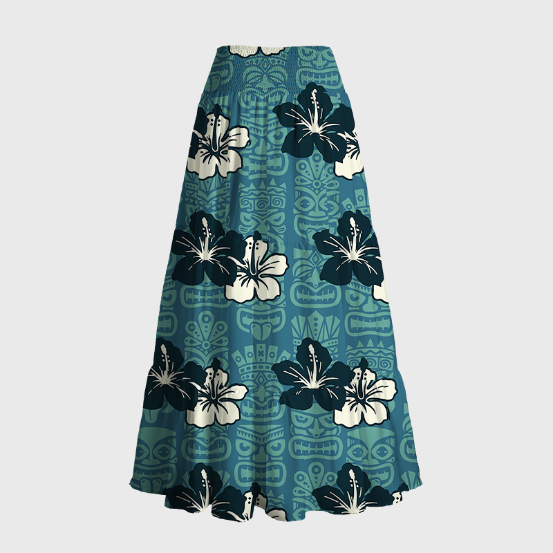 Tokyo-Tiger Floral Escape Teal Maxi Skirt