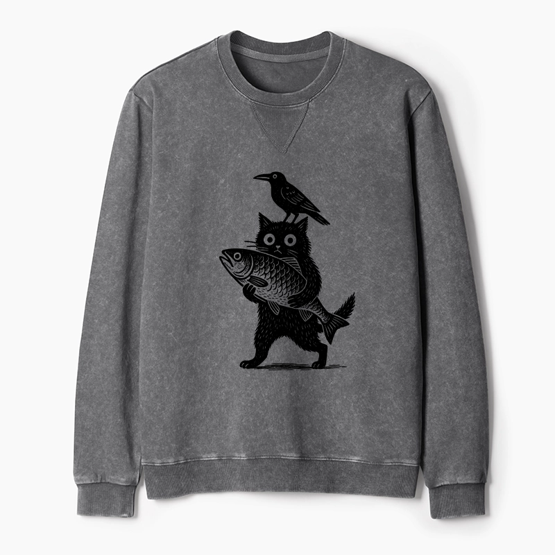 Tokyo-Tiger Black Animals Funny Washed Terry Sweatshirt