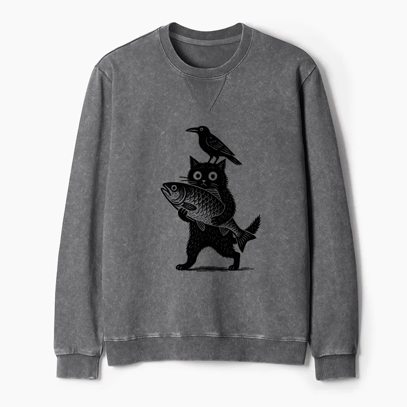 Tokyo-Tiger Black Animals Funny Washed Terry Sweatshirt