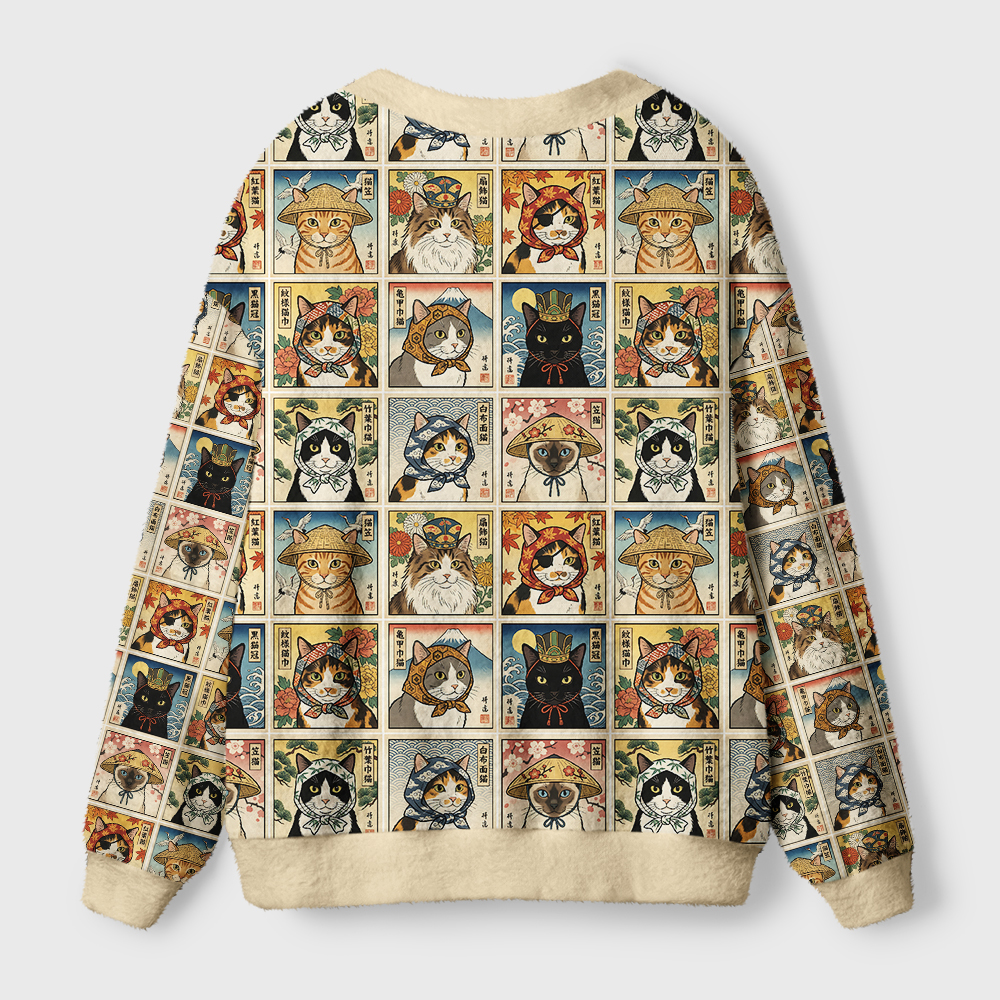 Tokyo-Tiger Ukiyo‑e Cats Collection Ugly Cardigan Sweater