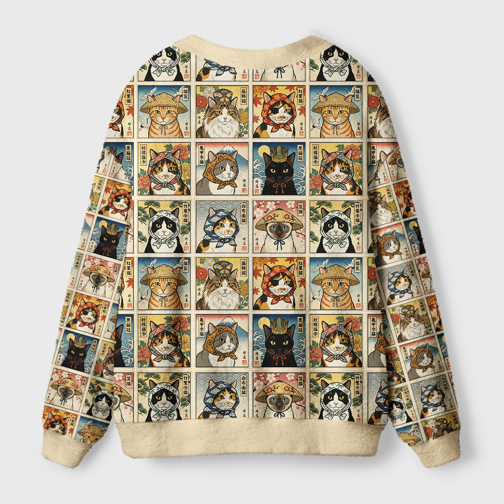 Tokyo-Tiger Ukiyo‑e Cats Collection Ugly Cardigan Sweater