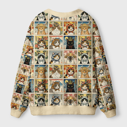 Tokyo-Tiger Ukiyo‑e Cats Collection Ugly Cardigan Sweater