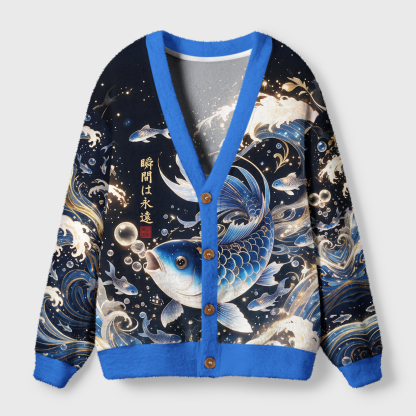 Tokyo-Tiger Koi Of Endless Prosperity Ugly Cardigan Sweater