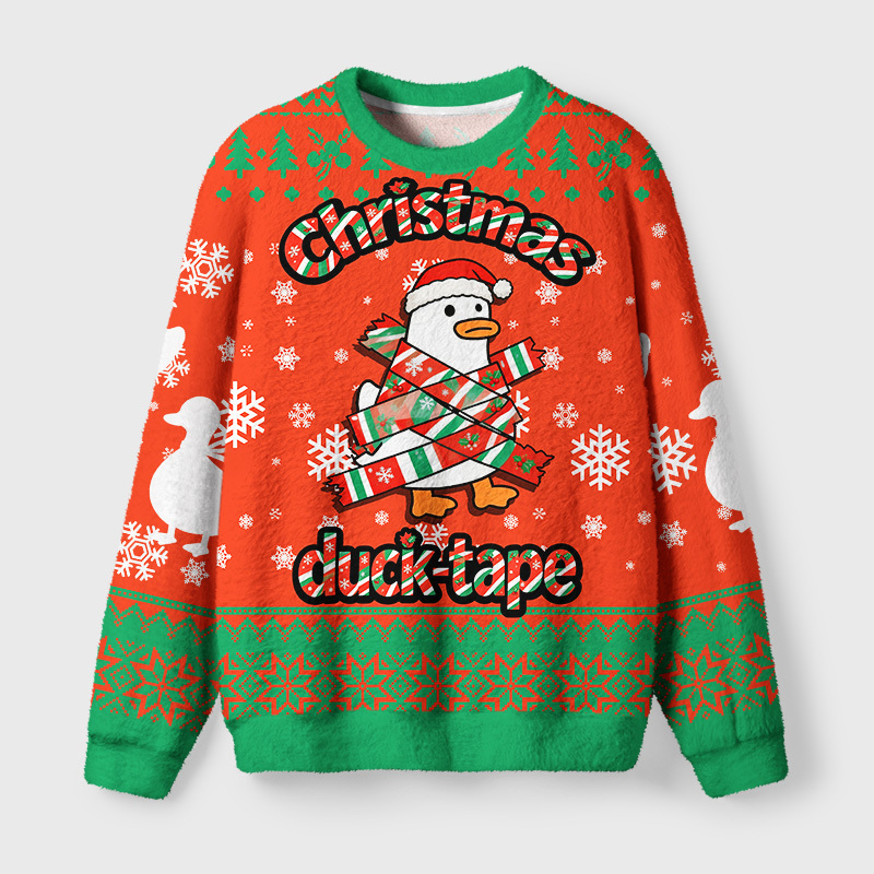 Tokyo-Tiger Christmas Duck-Tape Fuzzy Christmas Ugly Sweatshirt