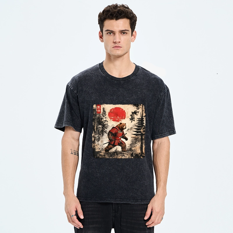 Tokyo-Tiger Japanese Samurai Bear With Katana Washed T-Shirt