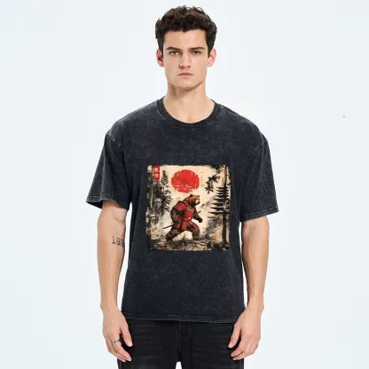 Tokyo-Tiger Japanese Samurai Bear With Katana Washed T-Shirt