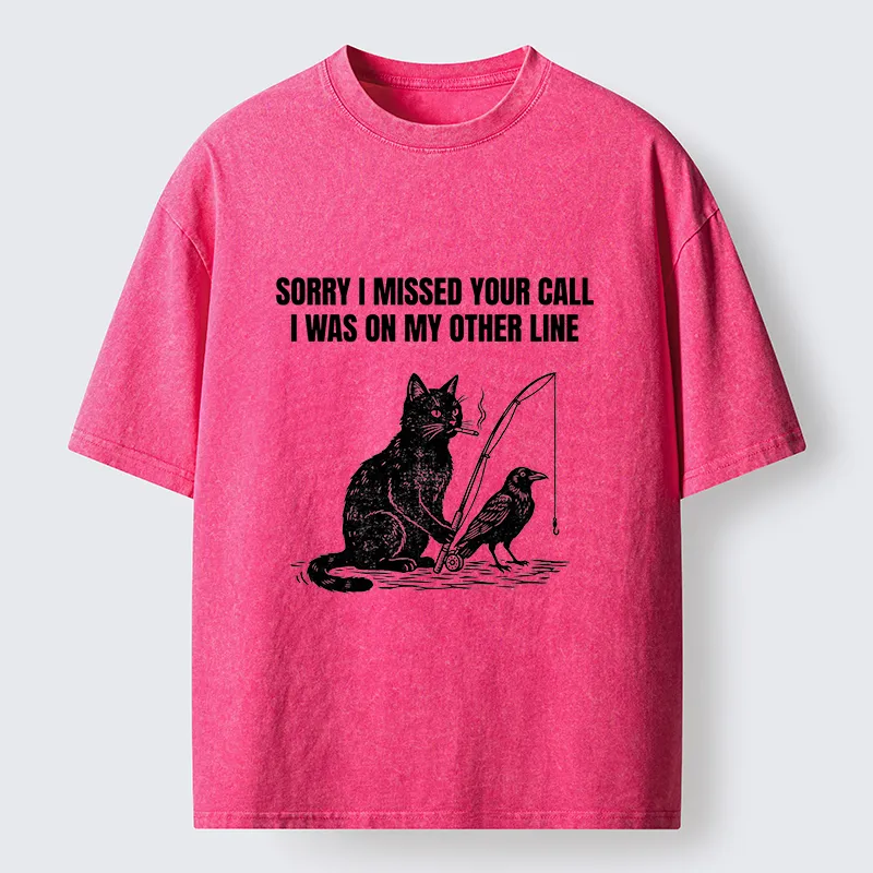 Tokyo-Tiger Funny Cat Fishing With Crow Meme Washed T-Shirt
