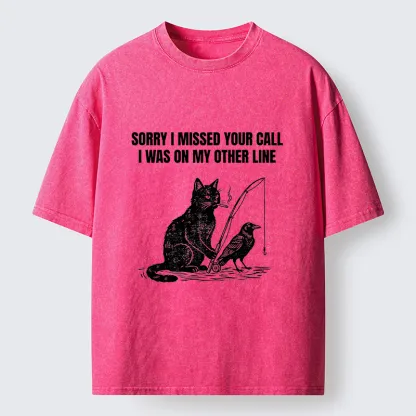 Tokyo-Tiger Funny Cat Fishing With Crow Meme Washed T-Shirt