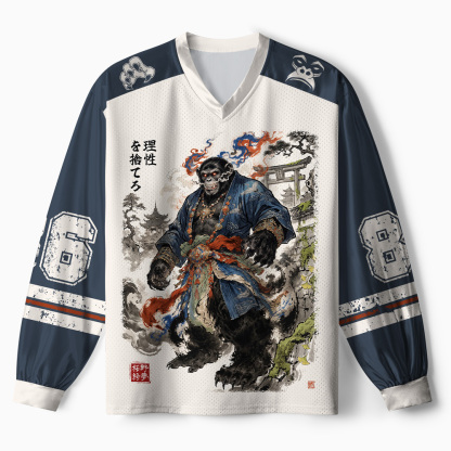 Tokyo-Tiger Japanese Demon Gorilla Ukiyo‑e Art Paneled Long Sleeve Jersey