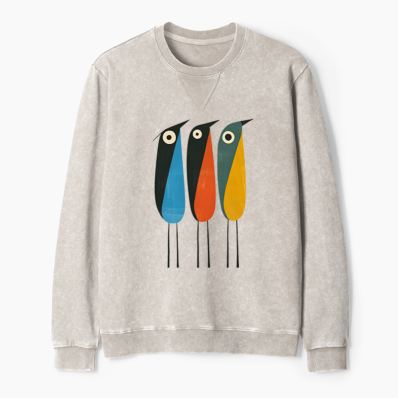 Tokyo-Tiger Bold Shape Birds Washed Terry Sweatshirt
