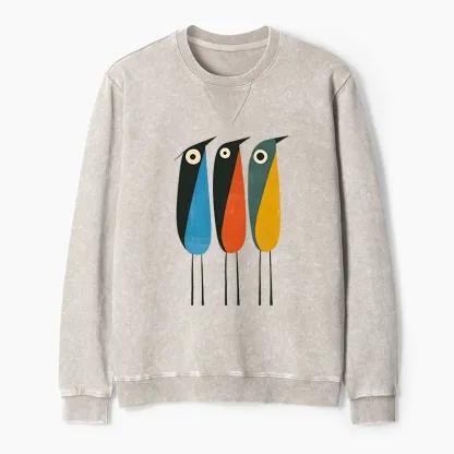 Tokyo-Tiger Bold Shape Birds Washed Terry Sweatshirt