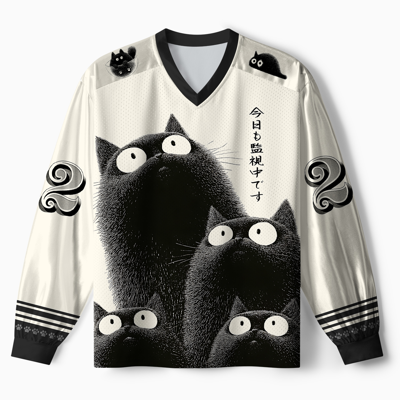 Tokyo-Tiger Four Cats Staring At You Paneled Long Sleeve Jersey