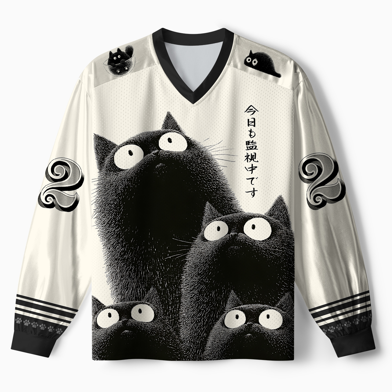 Tokyo-Tiger Four Cats Staring At You Paneled Long Sleeve Jersey Sale