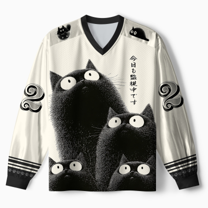 Tokyo-Tiger Four Cats Staring At You Paneled Long Sleeve Jersey