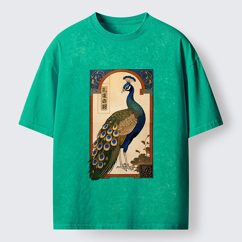 Tokyo‑Tiger Noble Peacock Art Washed T‑Shirt