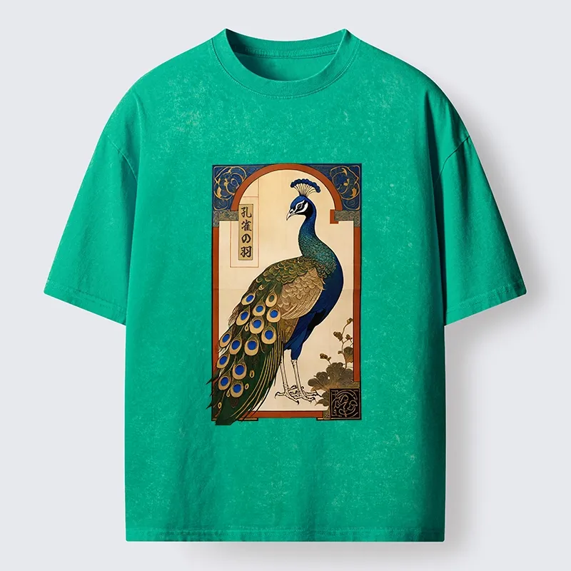 Tokyo‑Tiger Noble Peacock Art Washed T‑Shirt
