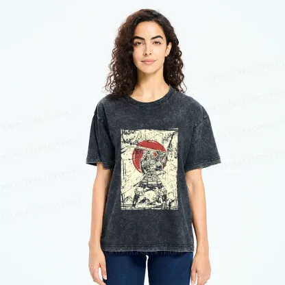 Tokyo-Tiger Japanese Samurai Retro Washed T-Shirt