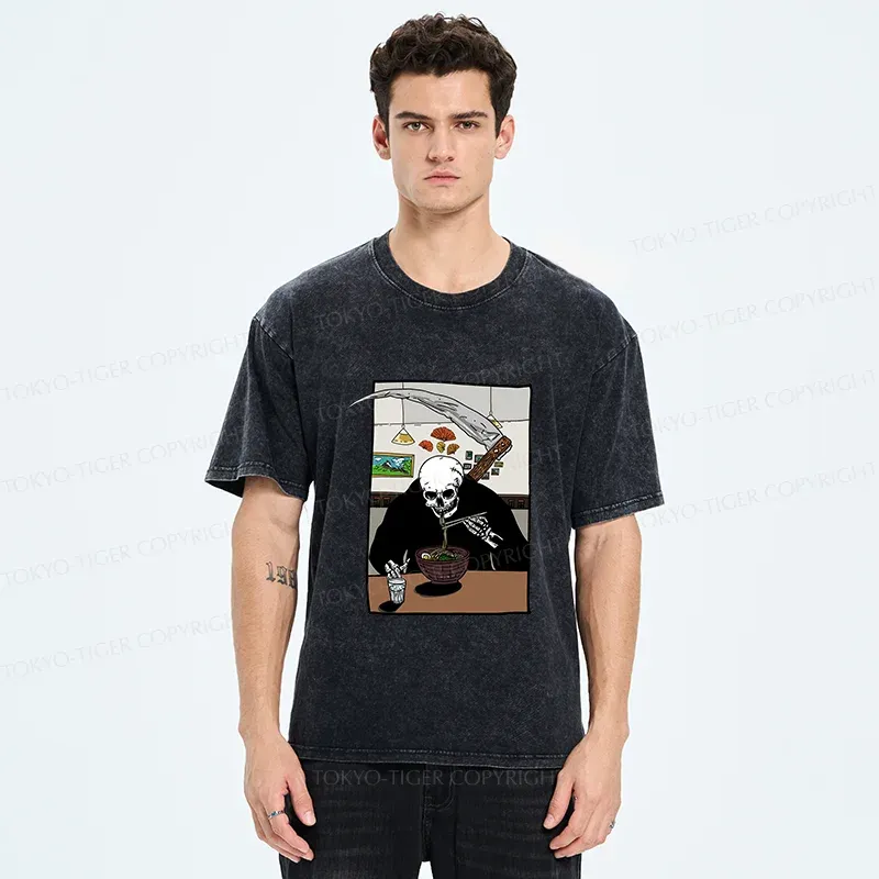 Tokyo-Tiger Death Eats Ramen Washed T-Shirt