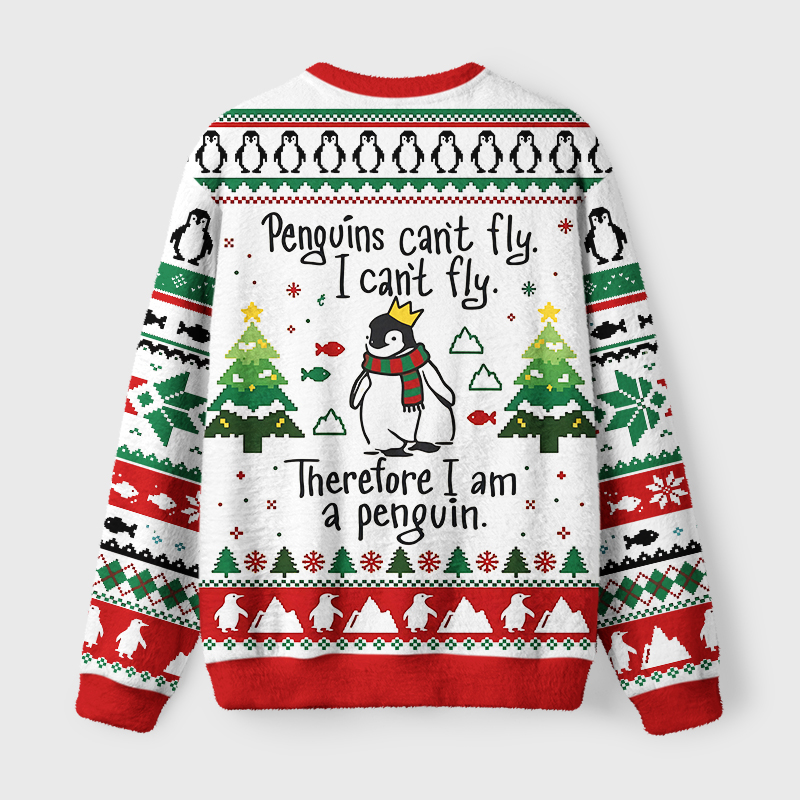 Tokyo-Tiger Silly Penguin Logic Meme Fuzzy Christmas Ugly Sweatshirt