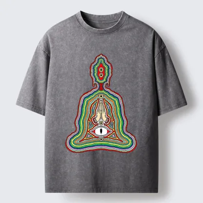 Tokyo-Tiger Colorful Multi Eye Buddha Washed T-Shirt