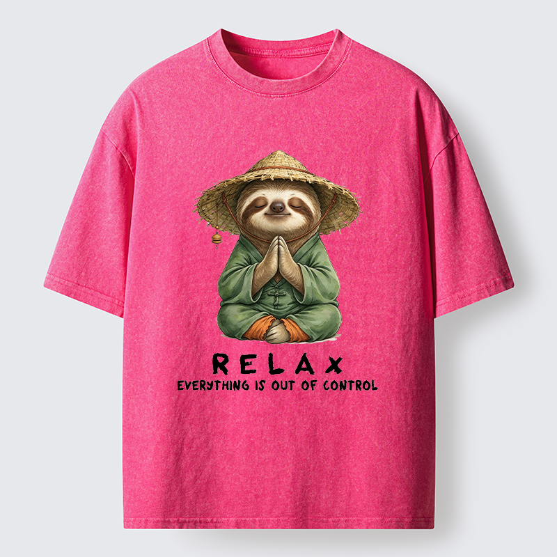 Tokyo-Tiger Zen Relax Sloth Graphic Washed T-Shirt
