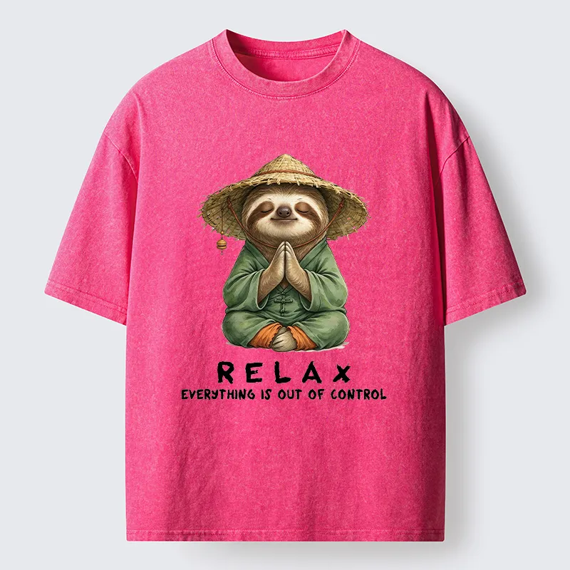 Tokyo-Tiger Zen Relax Sloth Graphic Washed T-Shirt