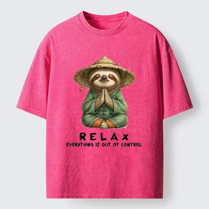 Tokyo-Tiger Zen Relax Sloth Graphic Washed T-Shirt