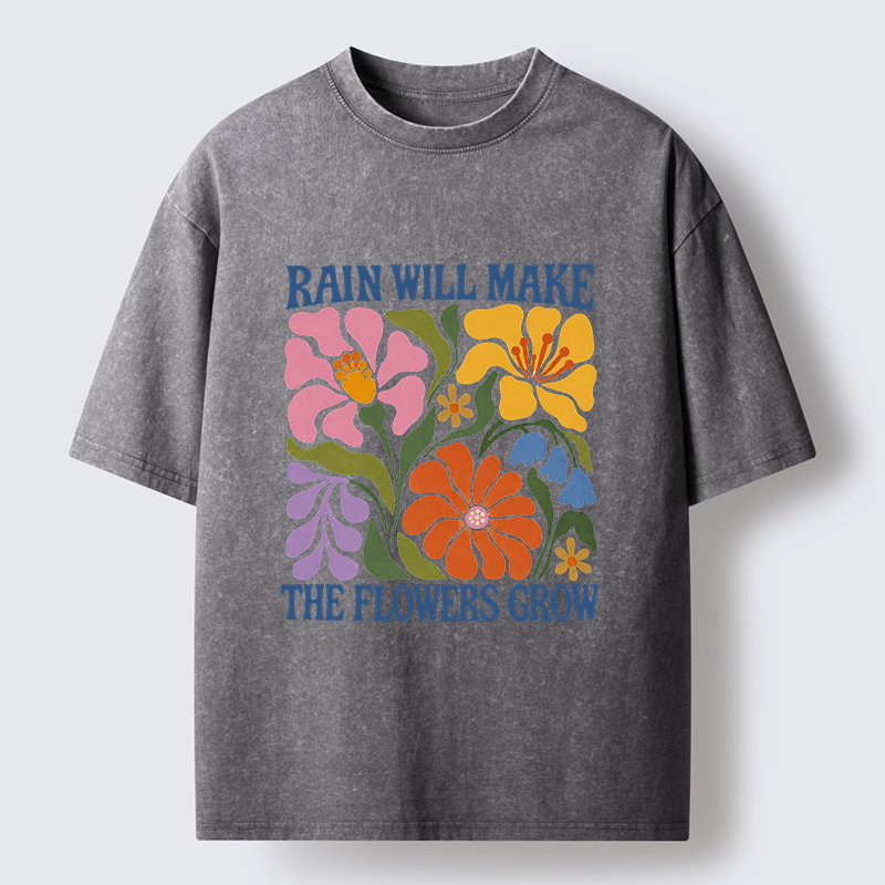 Tokyo-Tiger Retro Floral Positive Quote Washed T-Shirt