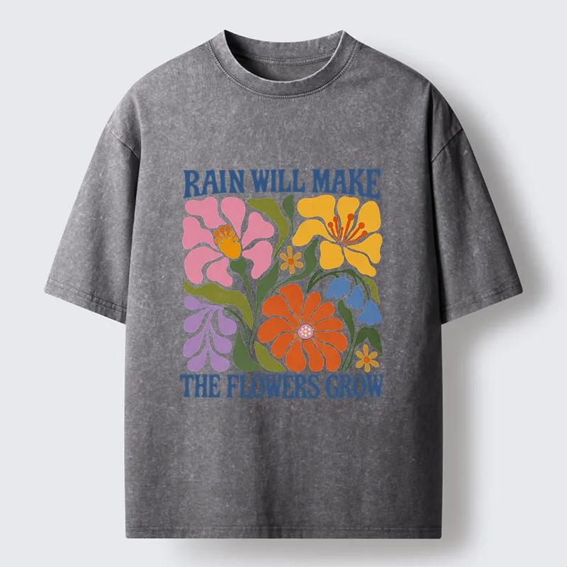 Tokyo-Tiger Retro Floral Positive Quote Washed T-Shirt