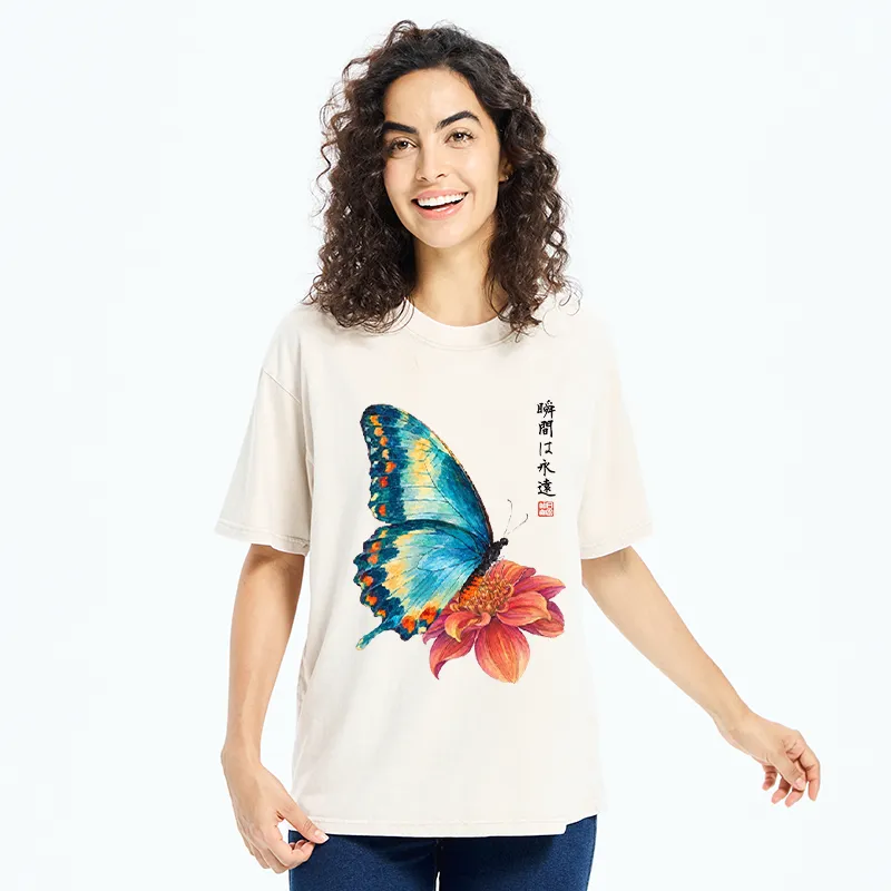 Tokyo-Tiger Flower Butterfly Vibe Washed T-Shirt