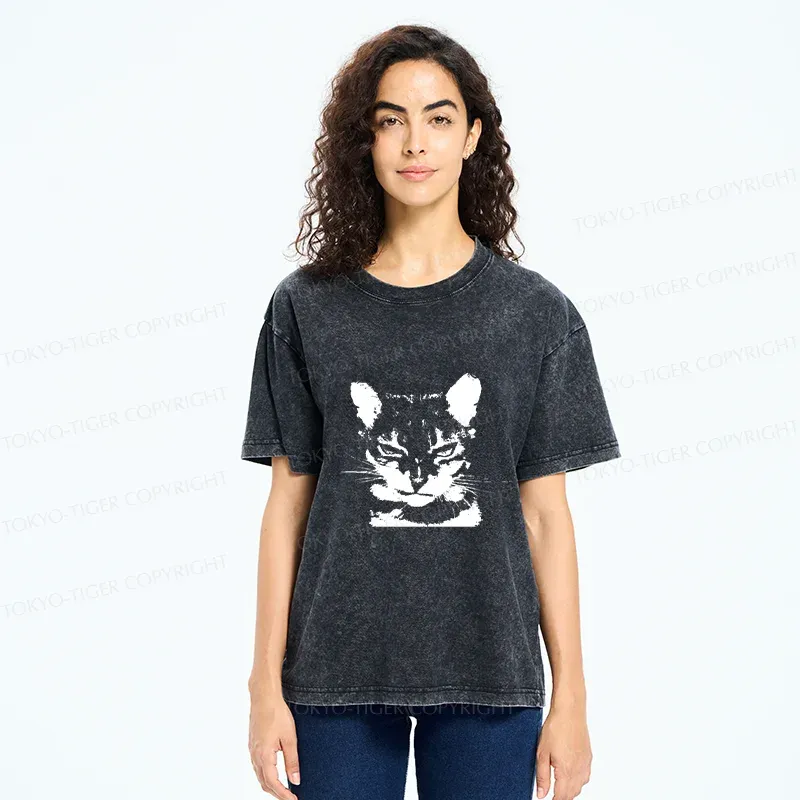 Tokyo-Tiger Smirking Cat Washed T-Shirt