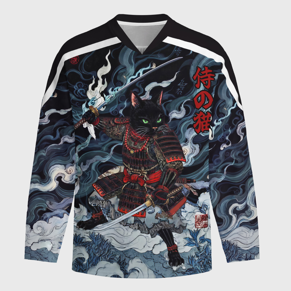 Tokyo-Tiger Shadow Samurai Cat Long-Sleeve Hockey Jersey