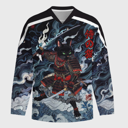 Tokyo-Tiger Shadow Samurai Cat Long-Sleeve Hockey Jersey