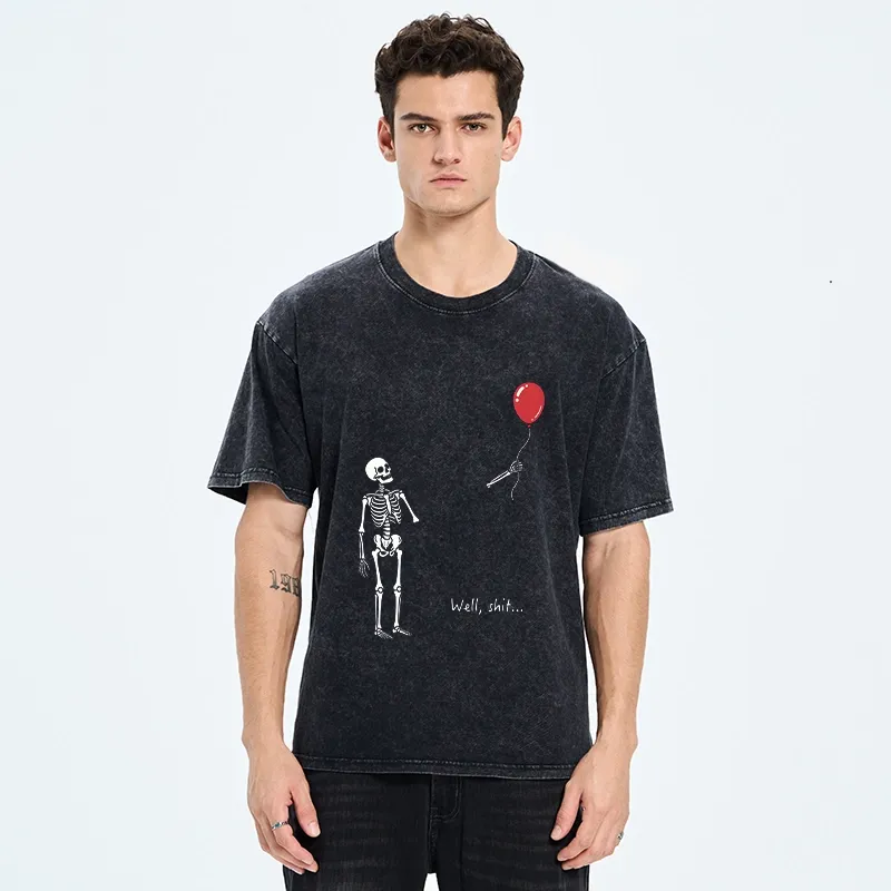 Tokyo-Tiger Skeleton Balloon Meme Washed T-Shirt