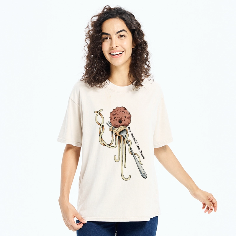 Tokyo-Tiger More Pasta Less Stress Food Lover Art Washed T-Shirt