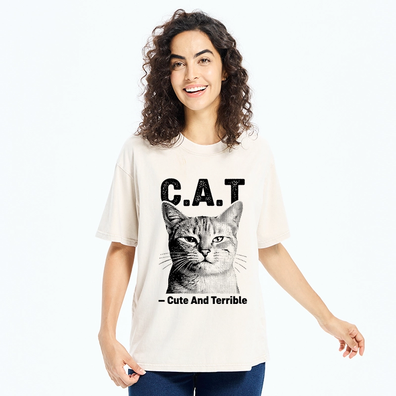 Tokyo-Tiger Cute Terrible Cat Washed T-Shirt