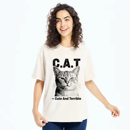 Tokyo-Tiger Cute Terrible Cat Washed T-Shirt