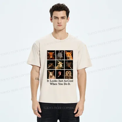 Tokyo-Tiger Various Animals Smoking Washed T-Shirt