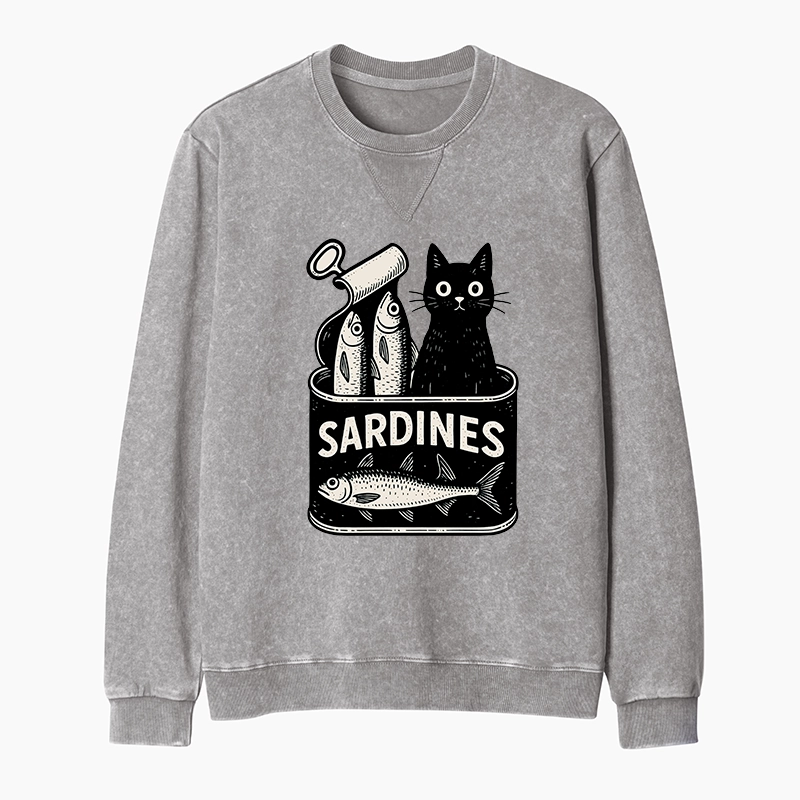 Tokyo-Tiger Cat And Canned Fish Washed Terry Sweatshirt