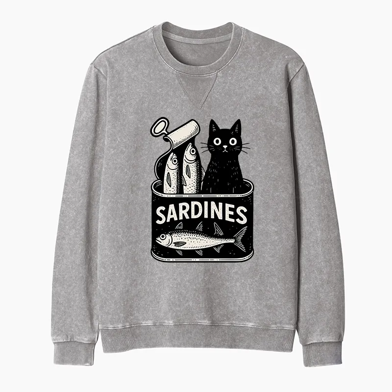 Tokyo-Tiger Cat And Canned Fish Washed Terry Sweatshirt