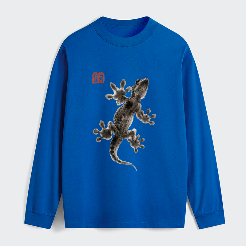 Tokyo-Tiger Minimal Asian Ink Brush Gecko Vibe Classic Long Sleeve T-Shirt