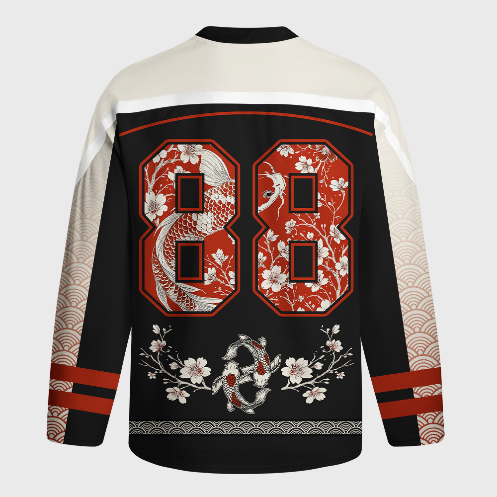 Tokyo-Tiger Vintage Sakura And Koi Long-Sleeve Hockey Jersey