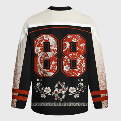 Tokyo-Tiger Vintage Sakura And Koi Long-Sleeve Hockey Jersey