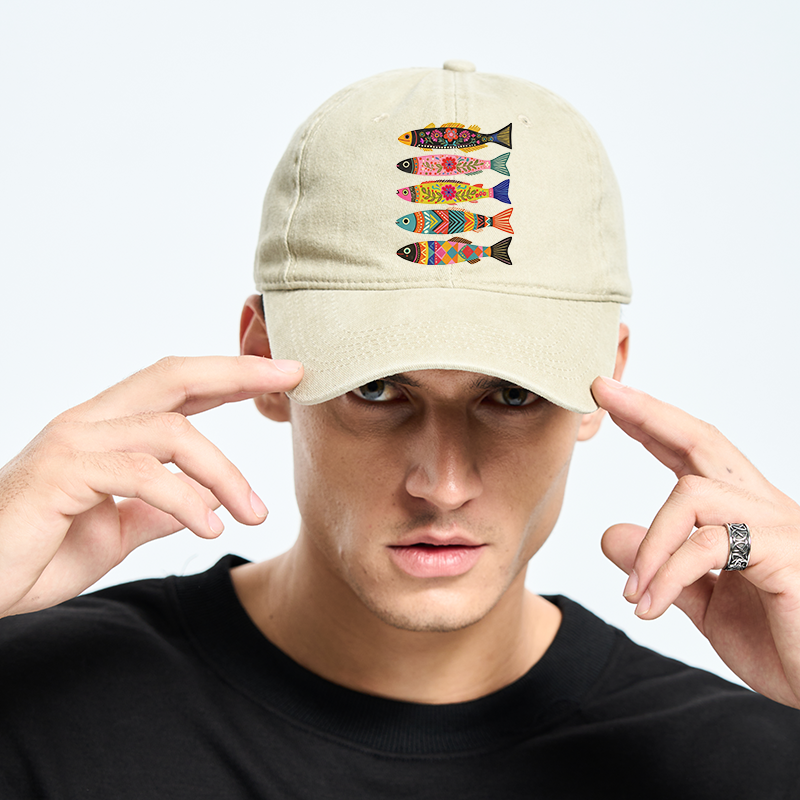 Tokyo-Tiger Colorful Patterned Fish Washed Cap